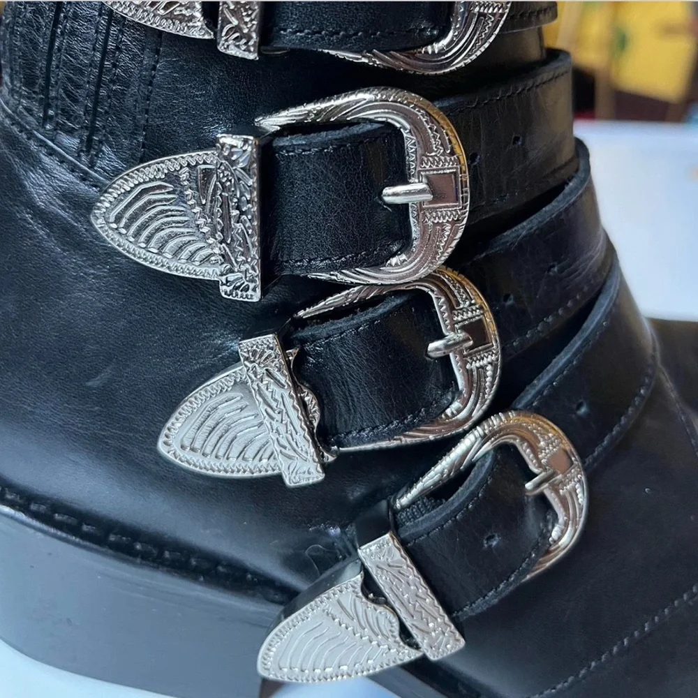 TOGA Pulla Black Silver Ankle Boots Western Style - Picture 2 of 7